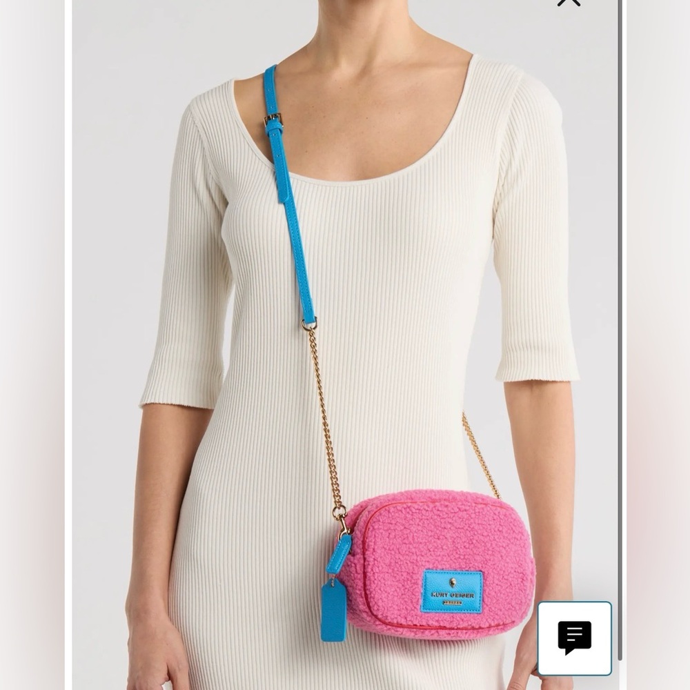 NWT Kurt Geiger London Chiswick Faux Shearling Camer Crossbody Bag pink - Picture 6 of 13